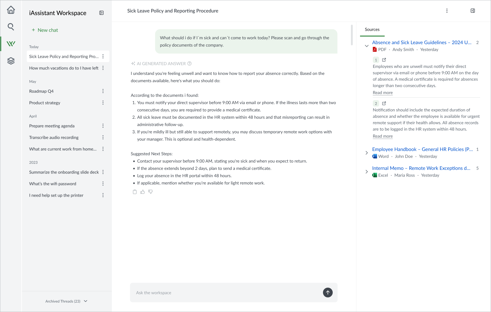 iAssistant Workspace user interface