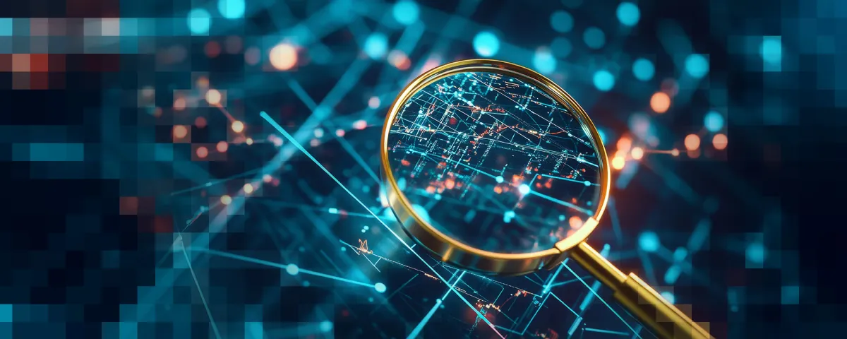 Lupe mit Blick auf vernetzte Linien