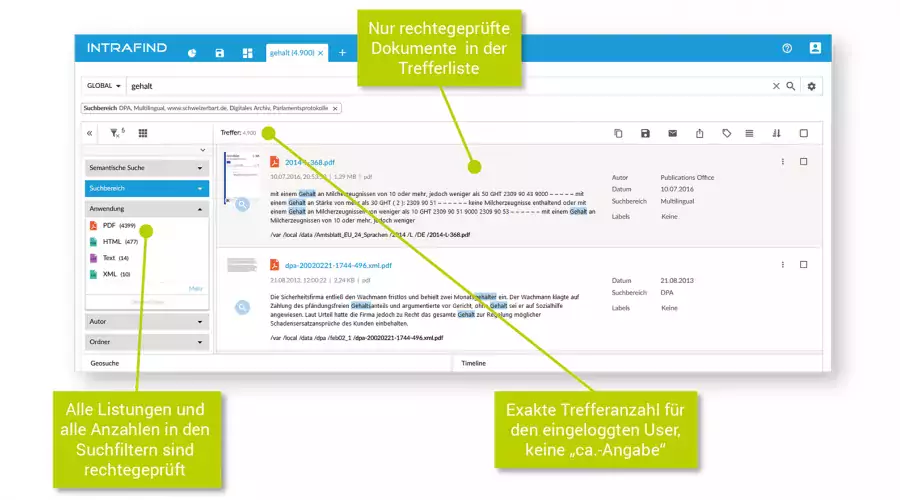 Rechtegeprüfte Suche - Screenshot