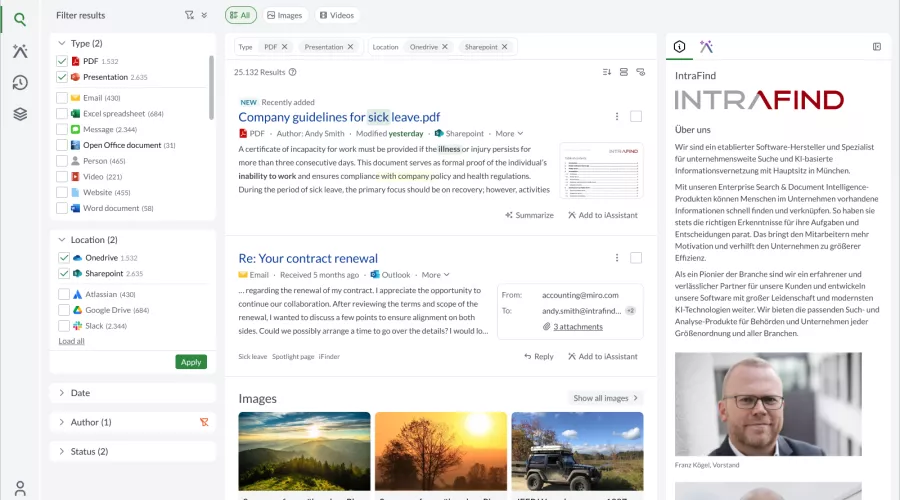 Screenshot iFinder mit Knowledge Panel