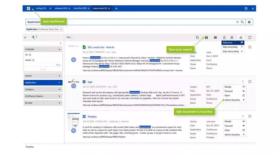 iFinder Confluence Search - Dashboard Screenshot